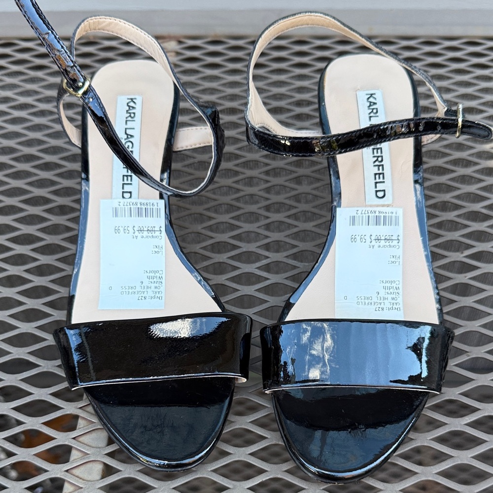 Karl Lagerfeld Demas Black Leather Classic Front Strap Heel Size 6
